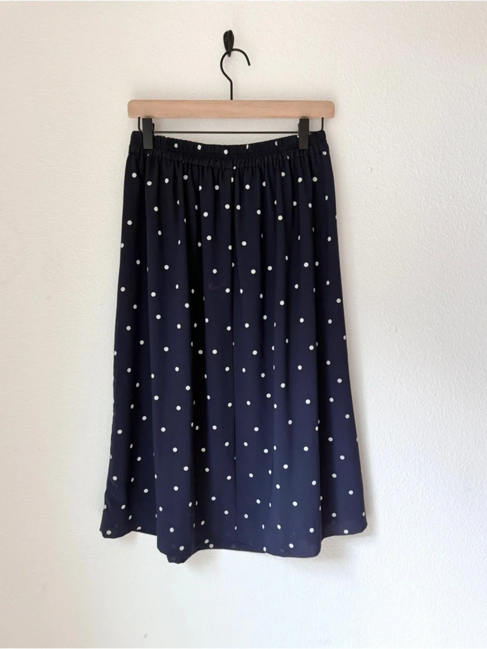J.Crew Navy Polka Dot Stretch-Waist Midi Skirt - 4 - Like New